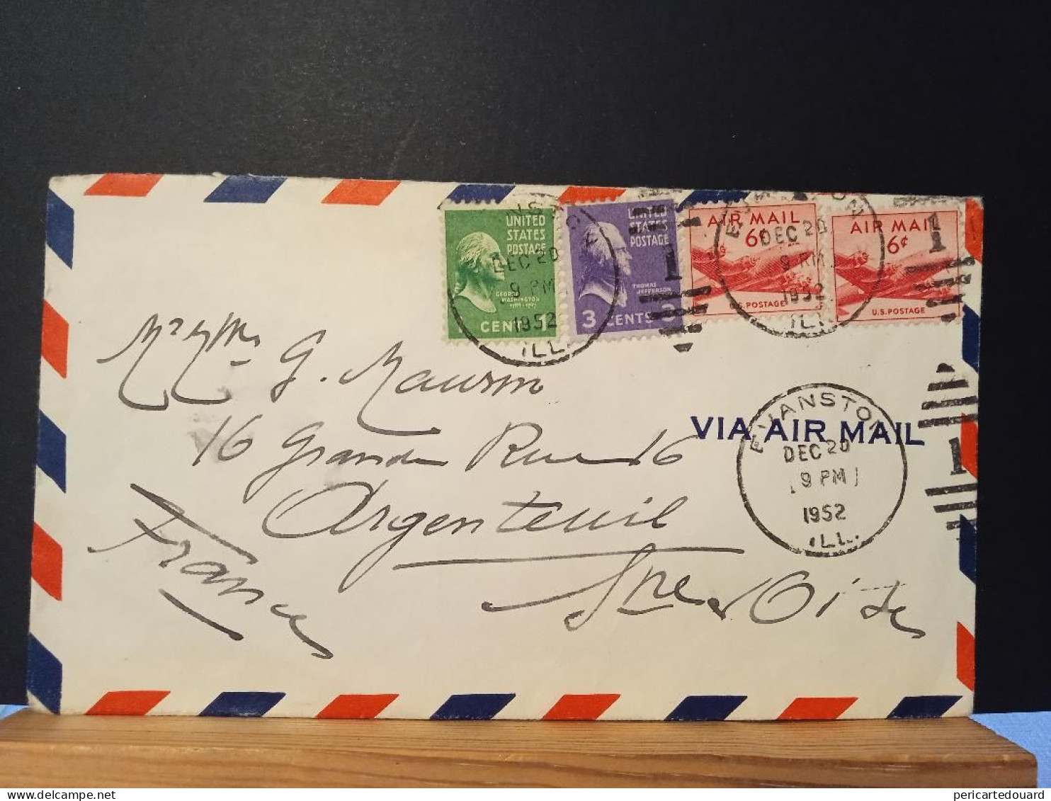 Lettre Des USA Air Mail Du 20 Décembre 1952 Depuis Evanston Dans L'Illinois Pour Argenteuil. Très Propre - Briefe U. Dokumente