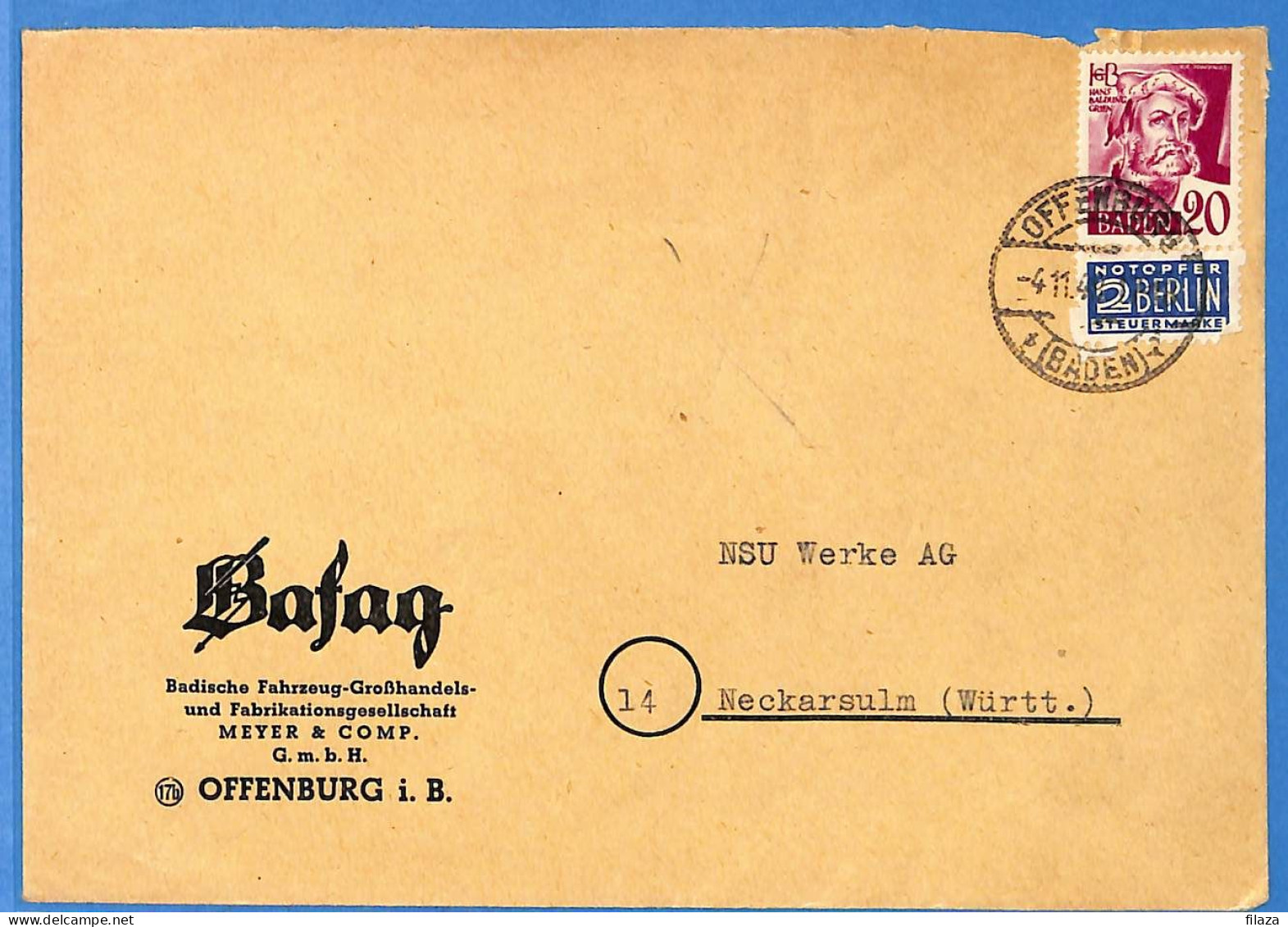 Allemagne Zone Française 1949 - Lettre De Offenburg - G29454 - Other & Unclassified