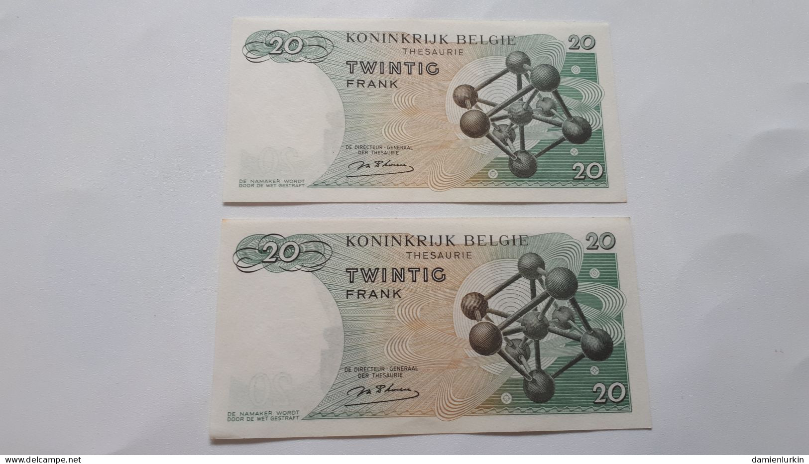 BELGIQUE/BELGIE/BELGIEN BAUDOUIN ATOMIUM 2 BILLETS NUMEROS QUI SE SUIVENT 20 FRANCS 1964 D'HAESE SERIE 1 N P-138a.1 UNC - 20 Francos