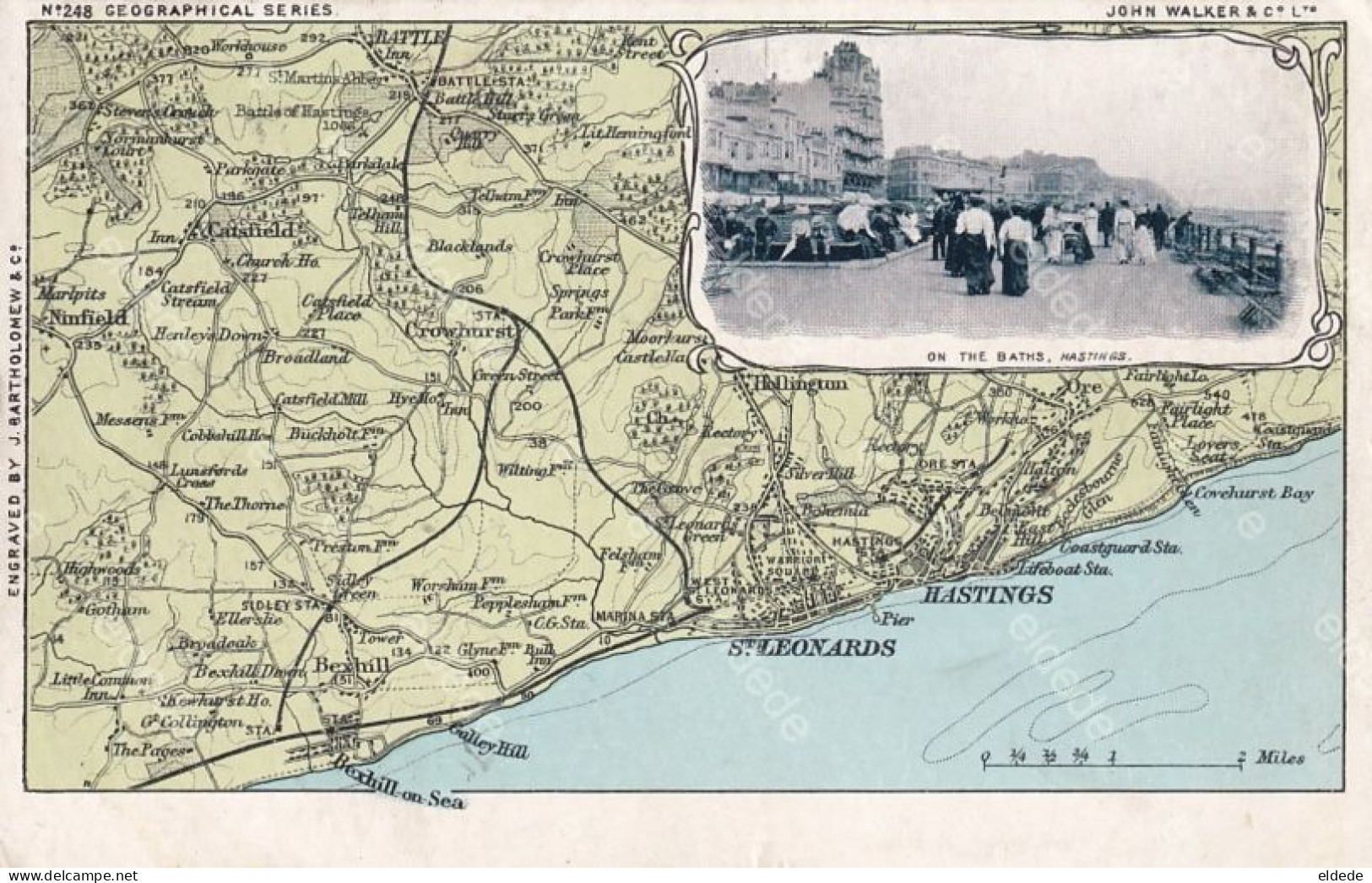 On The Baths Hastings Sussex Map Leonards  Bexhill Hollington Crowhurst Ninfield Etc  Sent Lowestoft Suffolk  1907 - Hastings