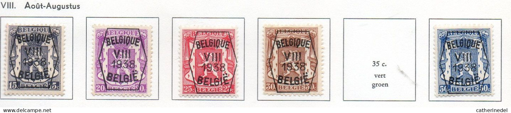 Préos - Série 8 (incomplète) - PO375-PO378 + PO380 * / PRE375-PRE378 + PRE380 * - Typografisch 1936-51 (Klein Staatswapen)