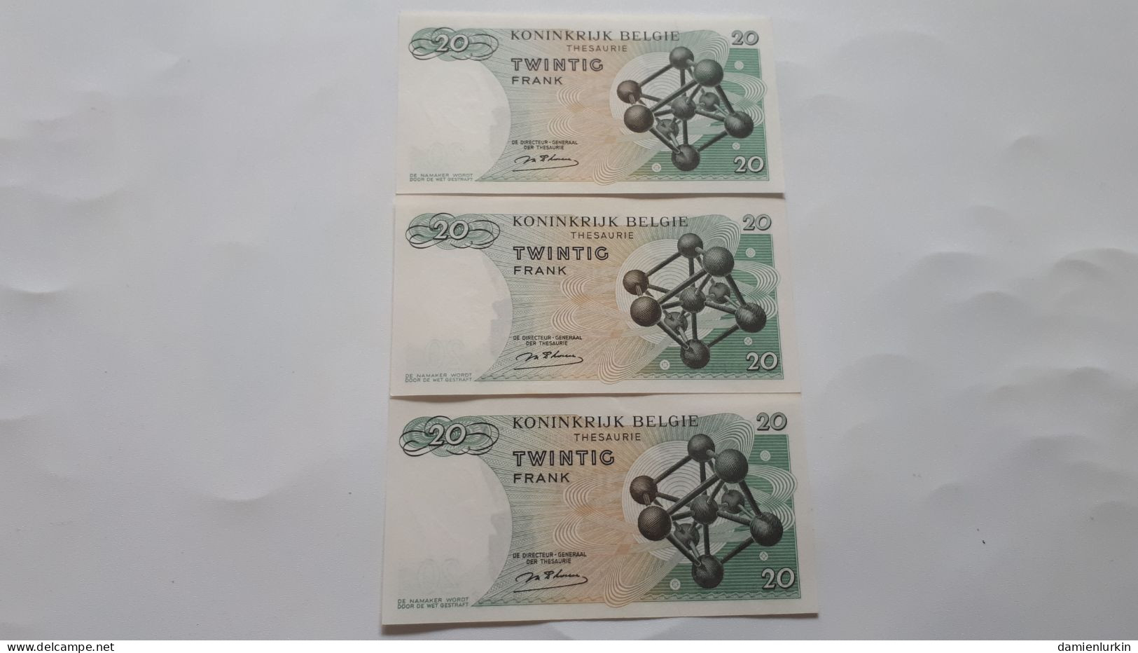 BELGIQUE/BELGIE/BELGIEN BAUDOUIN ATOMIUM 3 BILLETS NUMEROS QUI SE SUIVENT 20 FRANCS 1964 D'HAESE SERIE 2 A P-138a.1 UNC - 20 Franchi