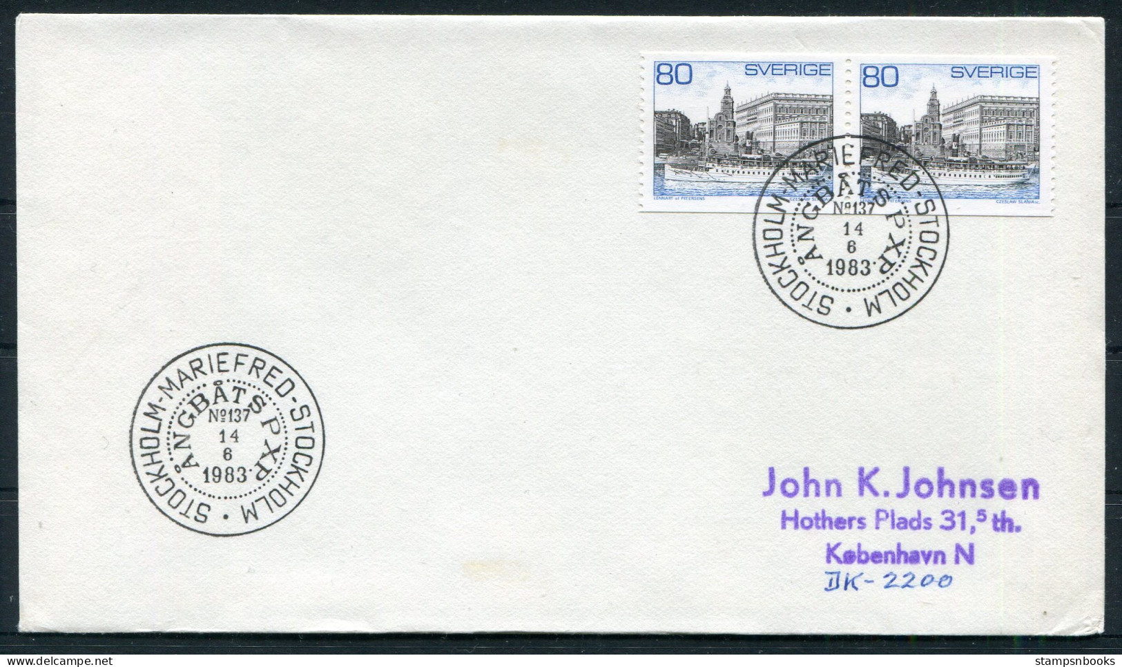 1983 Sweden Stockholm Mariefred Angbats PXP Ship Slania Cover - Lettres & Documents