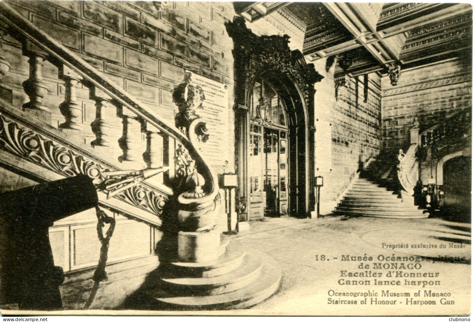 CPA - MONACO - MUSEE OCEANOGRAPHIQUE - ESCALIER D'HONNEUR - CANON LANCE-HARPON - Musée Océanographique