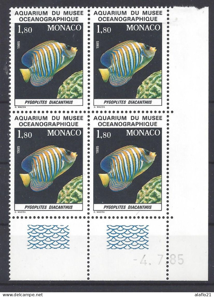 MONACO - N° 1483 - POISSON MUSEE OCEANOGRAPHIQUE - Bloc De 4 COIN DATE - NEUF SANS CHARNIERE - 4/7/85 - Unused Stamps