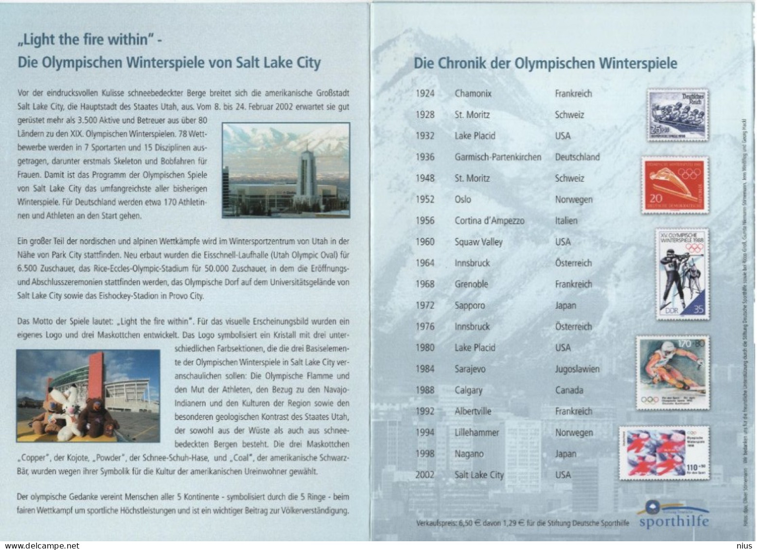 Germany Deutschland 2002 Für Den Sport, Olympische Winterspiele, Winter Olympic Games, Salt Lake City, Berlin - 2001-2010