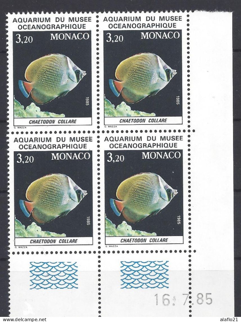 MONACO - N° 1485 - POISSON MUSEE OCEANOGRAPHIQUE - Bloc De 4 COIN DATE - NEUF SANS CHARNIERE - 16/7/85 - Ungebraucht