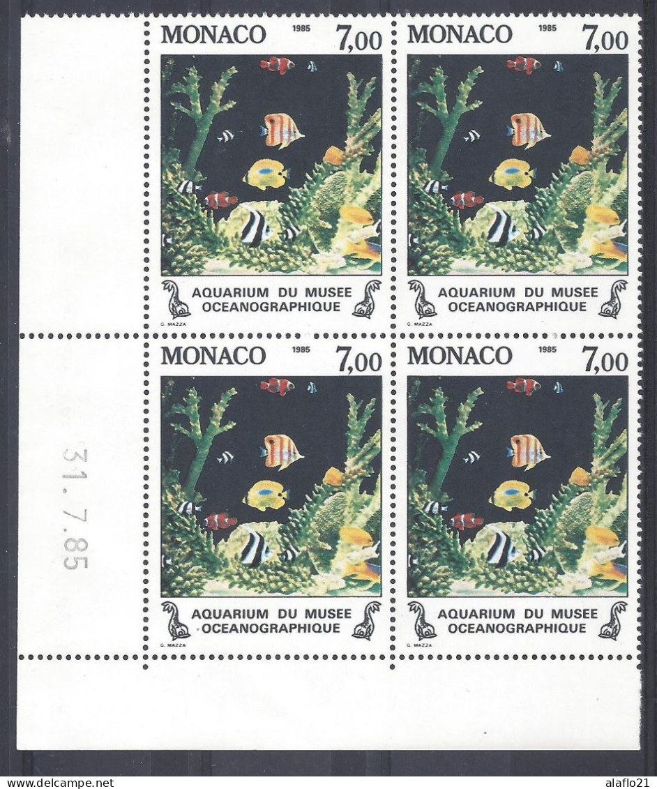 MONACO - N° 1487 - POISSONS MUSEE OCEANOGRAPHIQUE - Bloc De 4 COIN DATE - NEUF SANS CHARNIERE - 31/7/85 - Nuevos