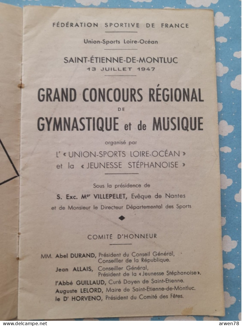 Livret Grand CONCOURS Régional De GYMNASTIQUE Et De MUSIQUE ST SAINT ETIENNE DE MONTLUC 1947 - Publicités