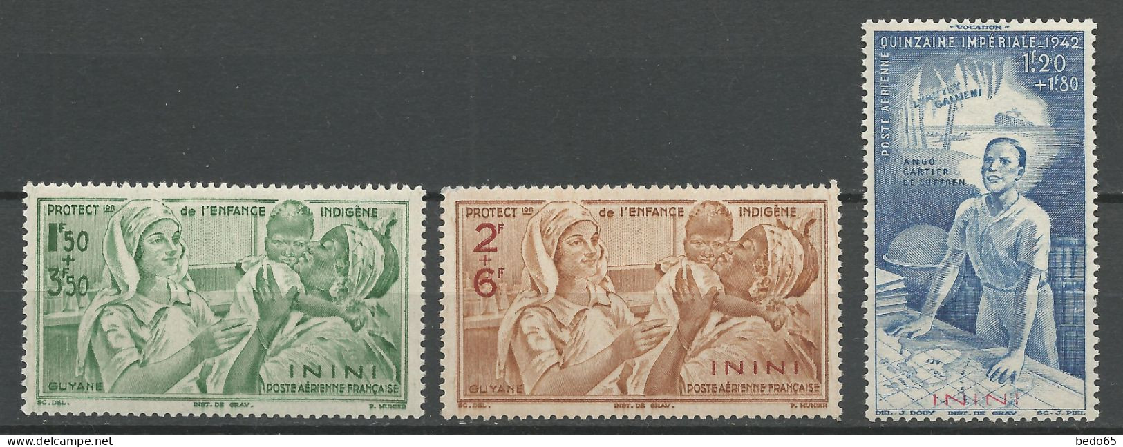 ININI PA  N° 1 à 3 NEUF** LUXE SANS CHARNIERE NI TRACE / Hingeless  / MNH - Unused Stamps