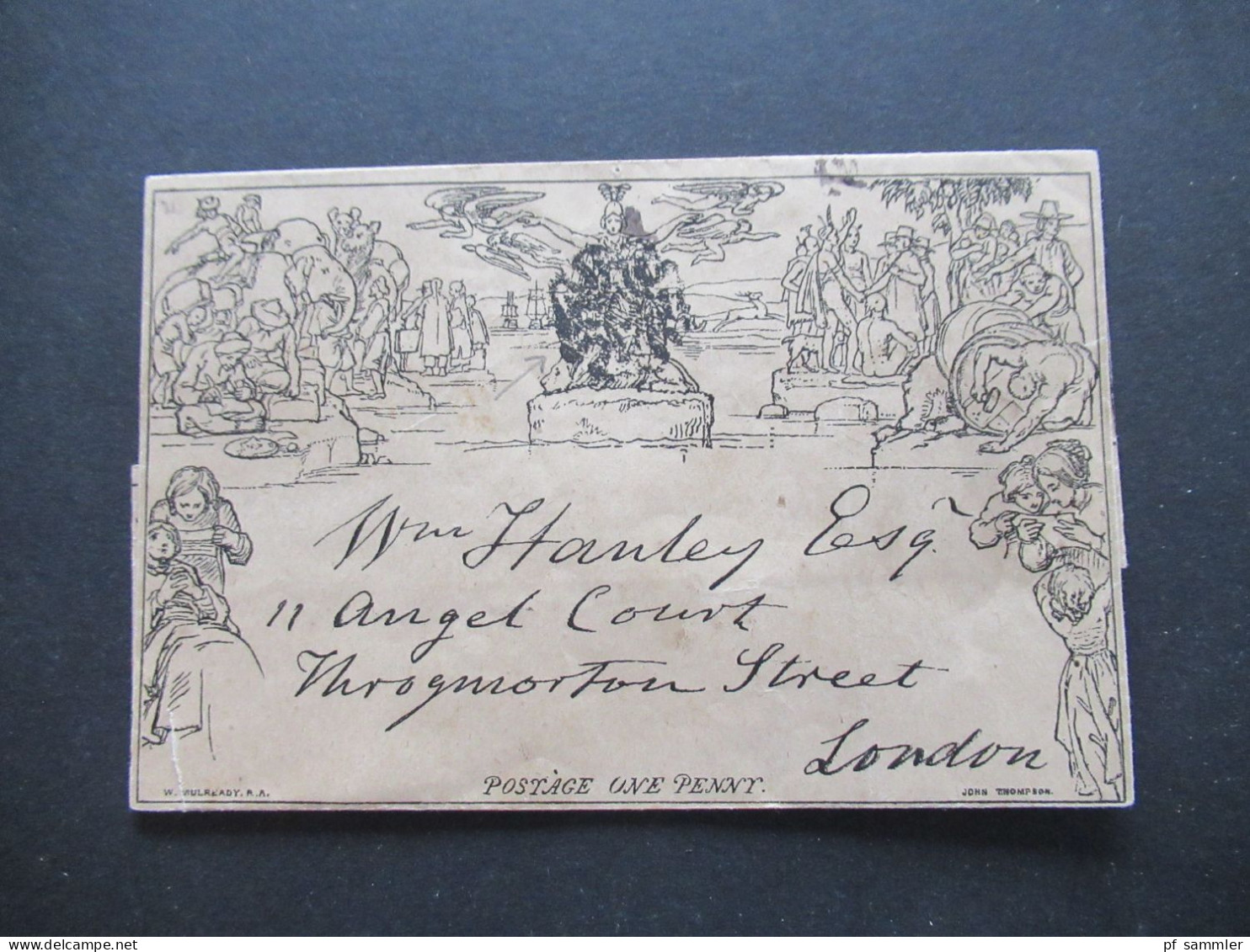 GB 1841 Mulready One Penny Oxford - London / Kompletter Umschlag Mit Schwarzem Malteserkreuz / Postage A 21 - 1840 Mulready-Umschläge