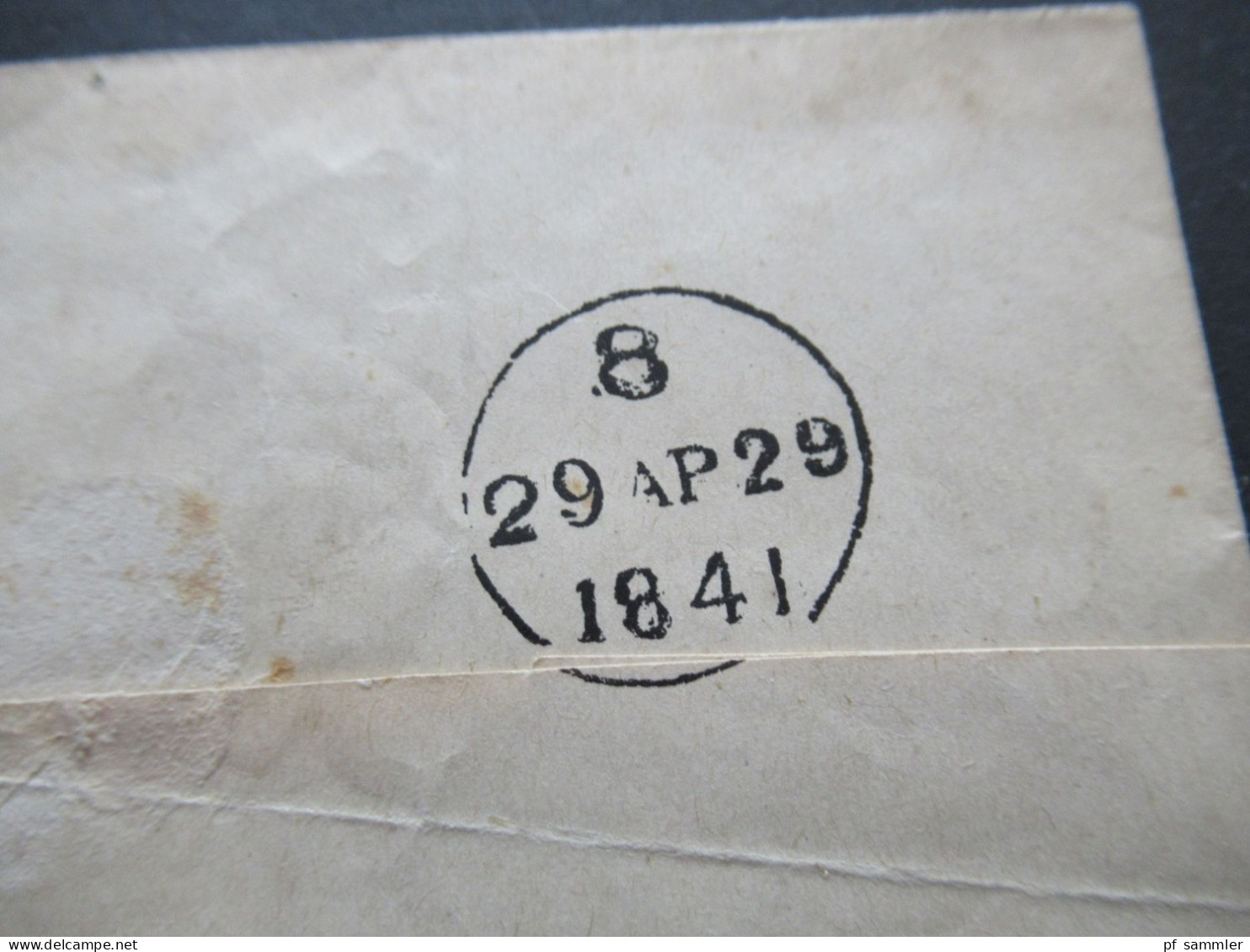 GB 1841 Mulready one Penny Oxford - London / kompletter Umschlag mit schwarzem Malteserkreuz / Postage A 21