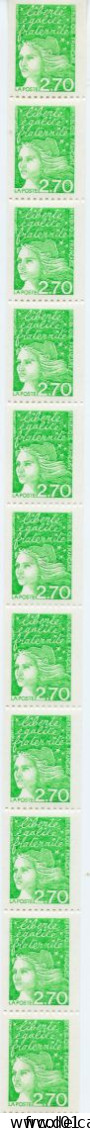 France, Yvert, Roulette N° 98**, 11 Timbres, Neuf, Marianne De Luquet 2,70f, Vert, Non Plié, Luxe, MNH - Coil Stamps