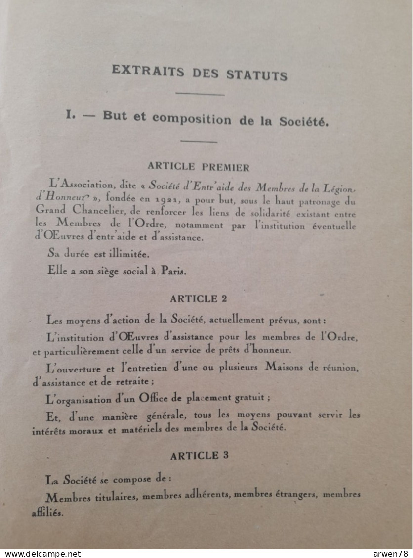 Livret Notice SOCIETE DE LA LEGION D'ONNEUR 1930 - Publicités