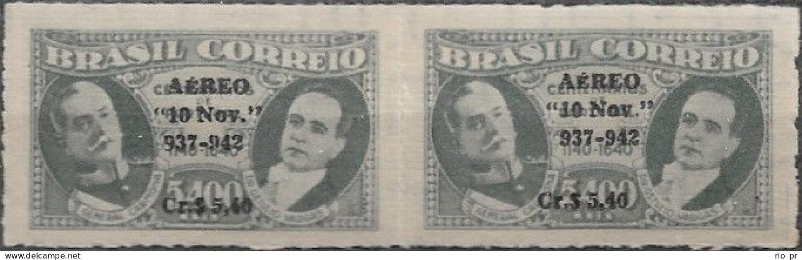 BRAZIL - PAIR 5th ANNIVERSARY OF THE NEW BRAZILIAN CONSTITUTION (BLACK SURCHARGED, WM Mi.15) 1942 - MNH - Unused Stamps