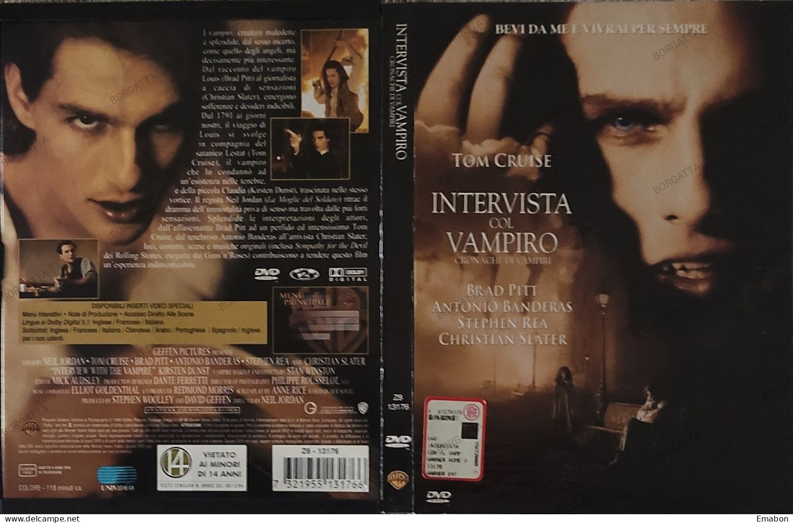 BORGATTA - HORROR - Dvd " INTERVISTA COL VAMPIRO "-PITT, BANDERAS, SLATER - PAL 2 - WARNER 1998 -  USATO In Buono Stato - Horreur