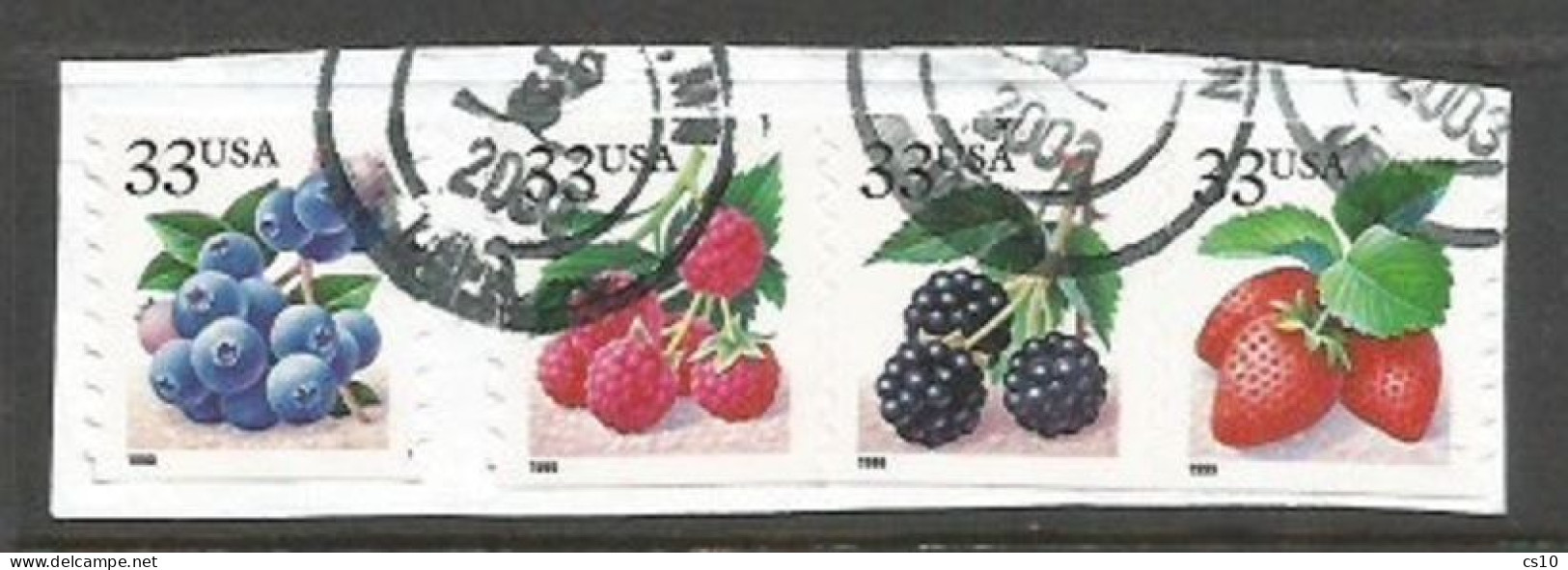 USA 1999 Berries Coil Issue SC.# 3302/5 Cpl 4v Set VFU On The Same Piece Used In 2003 - Rollenmarken
