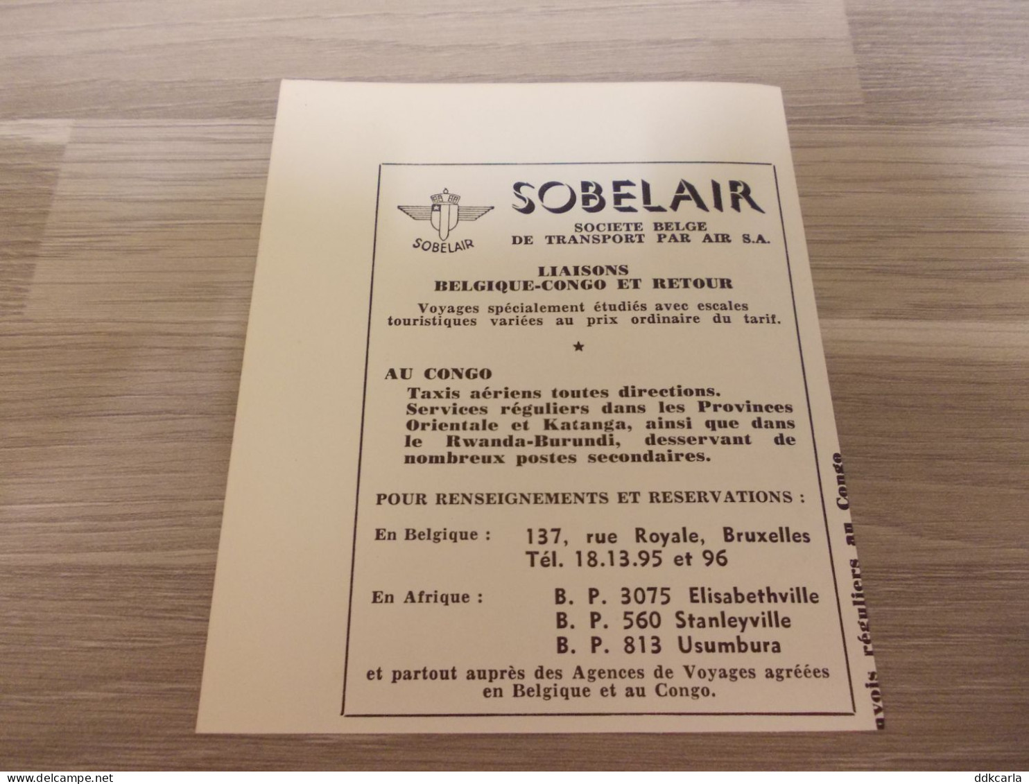 Reclame Advertentie Uit Oud Tijdschrift 1950 - SOBELAIR Soc. Belge De Transport Par Air - Publicités