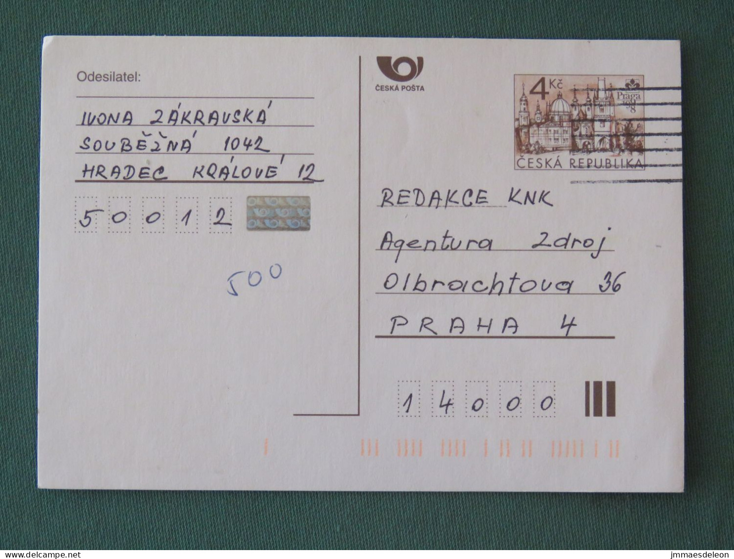 Czech Republic 1999 Stationery Postcard 4 Kcs "Prague 1998" Sent Locally - Storia Postale