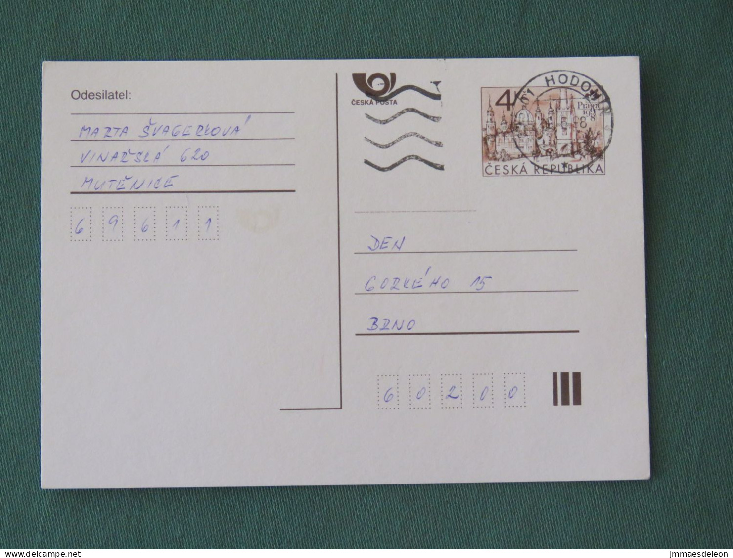 Czech Republic 1998 Stationery Postcard 4 Kcs "Prague 1998" Sent Locally - Lettres & Documents