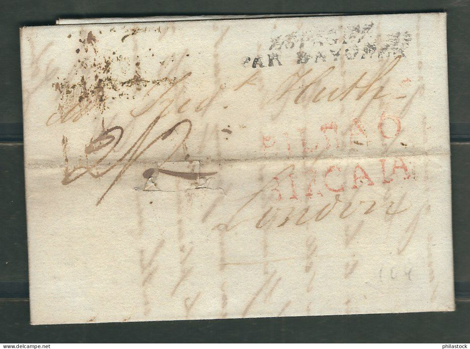 ESPAGNE 1815 Marque Postale  Taxée De Bilbao Pour Londres Cachet D'entrée Espagne Par Bayonne - ...-1850 Prephilately