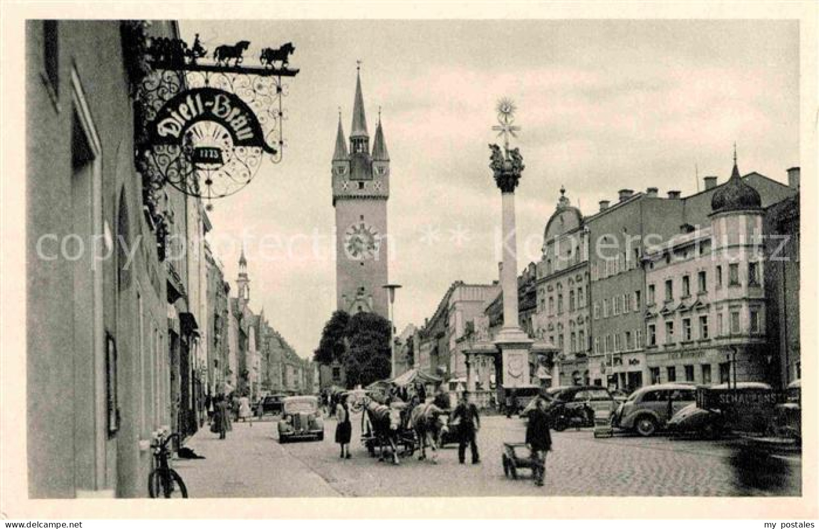 72767836 Straubing Theresienplatz Stadtturm Dreifaltigkeitssaeule Straubing - Straubing