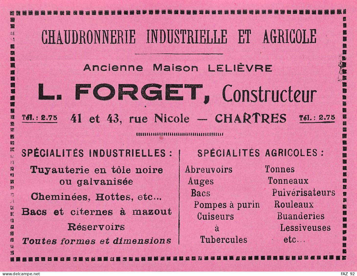 Chartres - Rue Nicolle - Chaudronnerie - L. Forget - Publicités