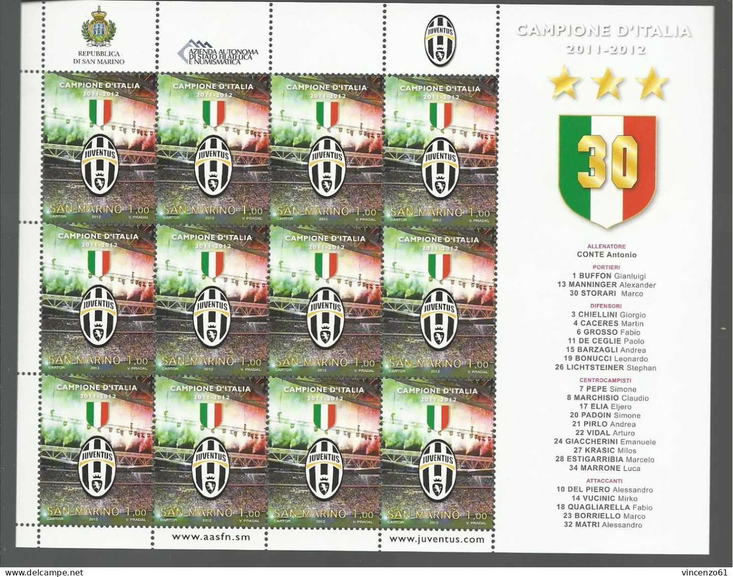 Repubblica Di San Marino, Juventus Campione D'italia 2011 2012 - Beroemde Teams