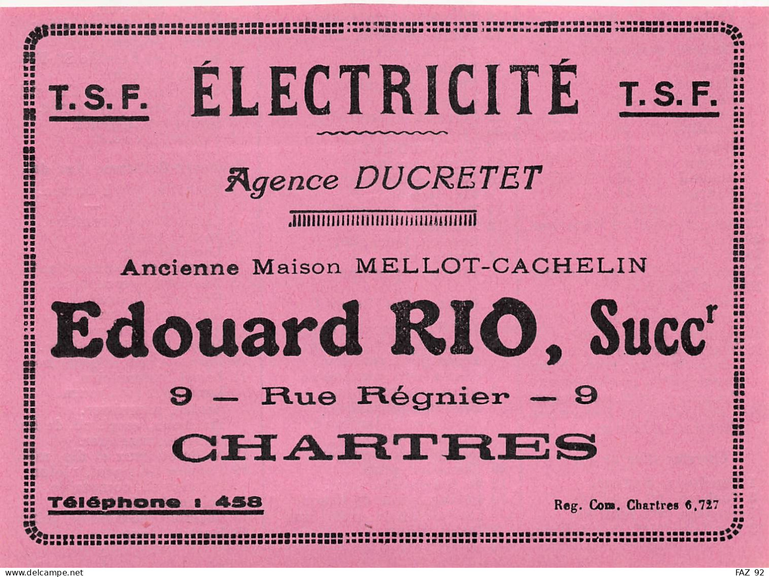 Chartres - Rue Régnier - Electricité - Edouard Rio - Publicités