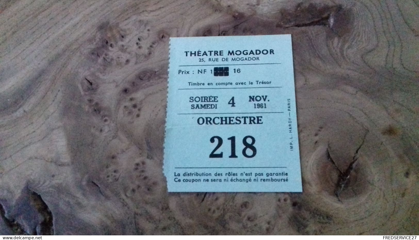 224/ TICKET D ENTREE THEATRE MOGADOR 1961 VIOLETTES  IMPERIALES - Biglietti D'ingresso