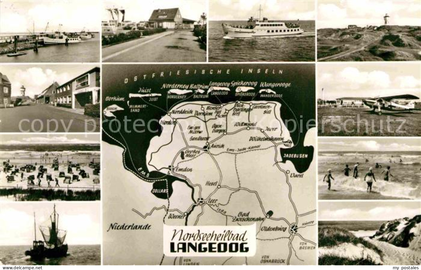 72767098 Langeoog Nordseebad Strand Anlegestelle Personenschiff Kutter Landkarte - Langeoog