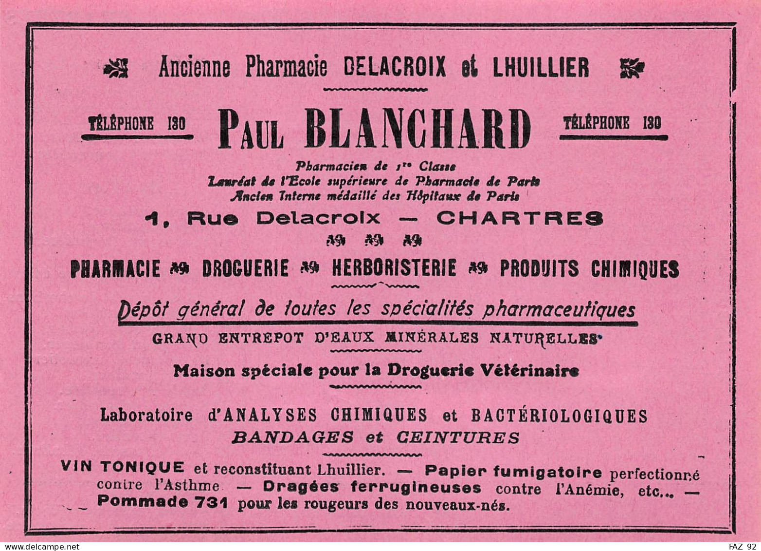 Chartres - Rue Delacroix - Pharmacie - Paul Blanchard - Publicités