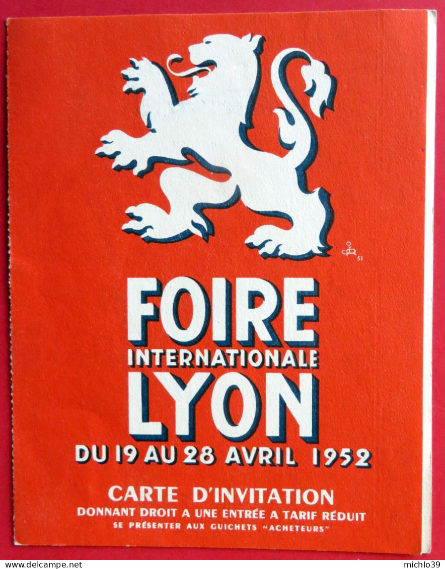 Carte D'invitation à La Foire Internationale De LYON Du 19 Au 28 Avril 1952 Coopérative "Banyuls L'Etoile" - Biglietti D'ingresso