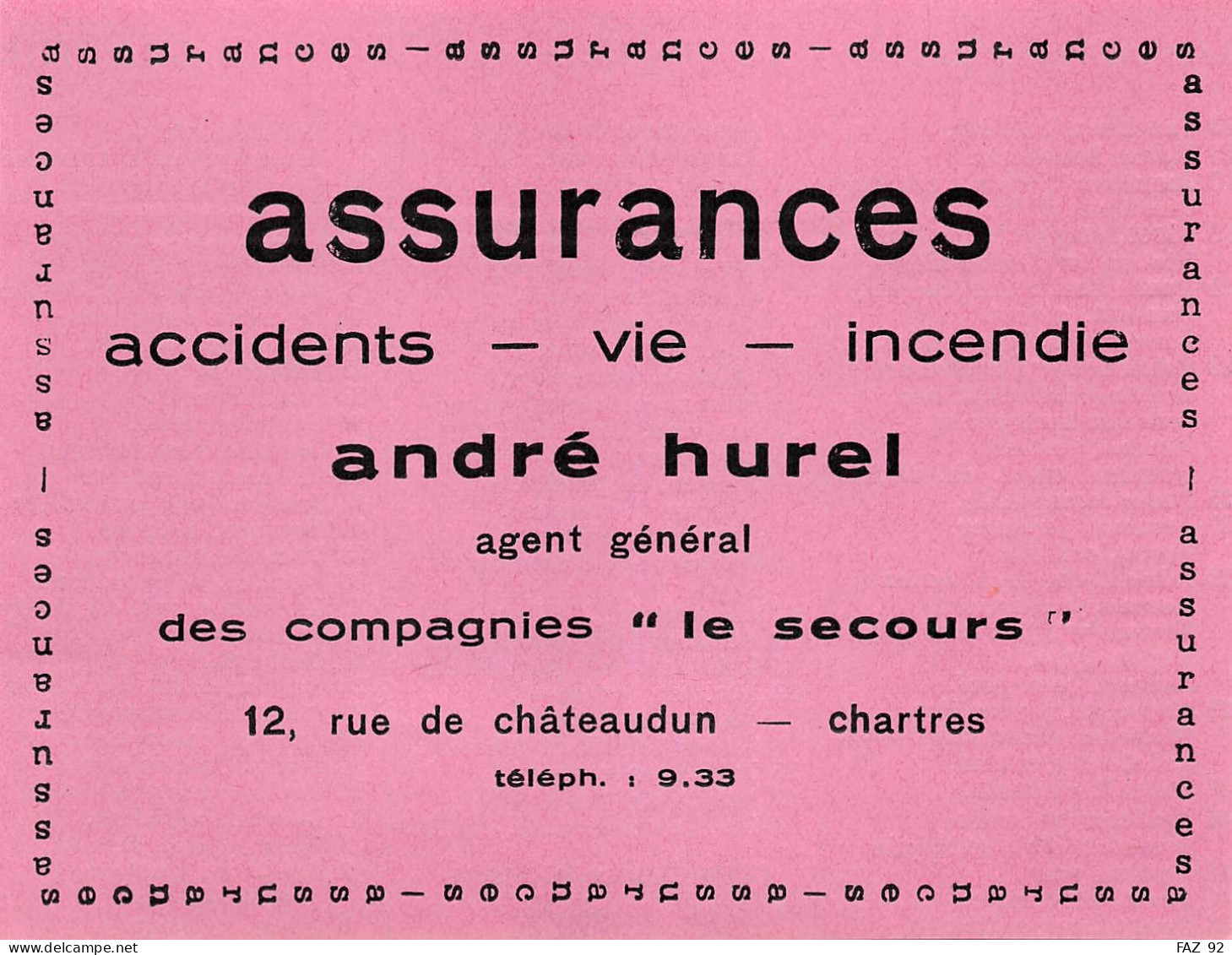 Chartres - Rue De Châteaudun - Assurances - André Hurel - Publicités