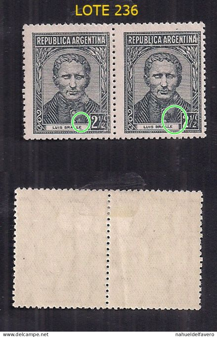 ARGENTINE 1935/52 PROCERES ET RICHES 2 1/2 BAILE GJ 739 ET 739a GILET OMBRÉ EN PAIRE NEUF - Unused Stamps