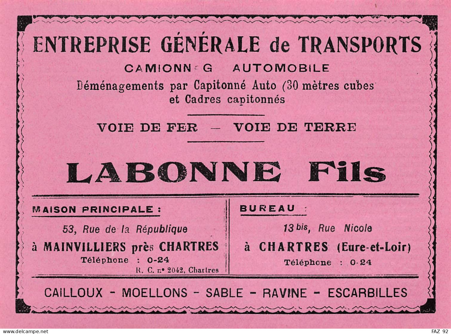Chartres - Entreprise Générale De Transports - Labonne Fils - Publicités