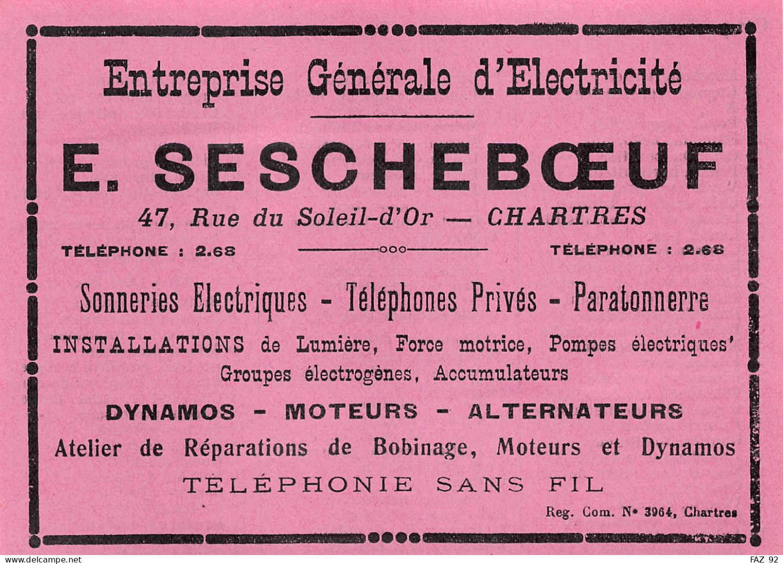 Chartres - Rue Du Soleil-d'Or - Electricité - E. Sescheboeuf - Publicités