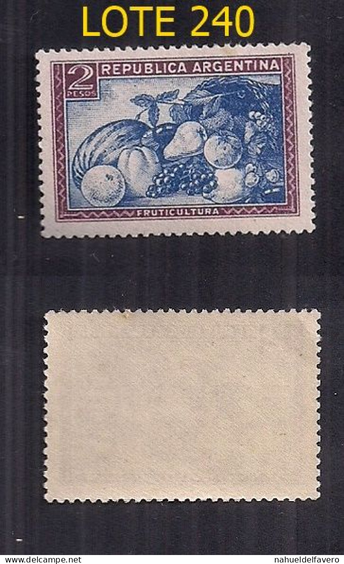 ARGENTINE 1935/52 PROCERES ET RICHES GJ 813 $2 FRUITS SANS FILIGRANE MENTHE - Unused Stamps