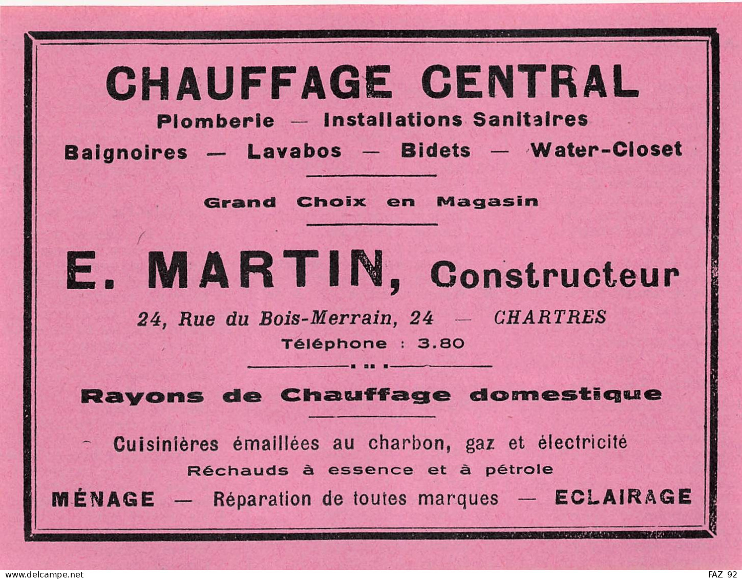 Chartres - Rue Du Bois-Merrain - Chauffage - E. Martin - Publicités