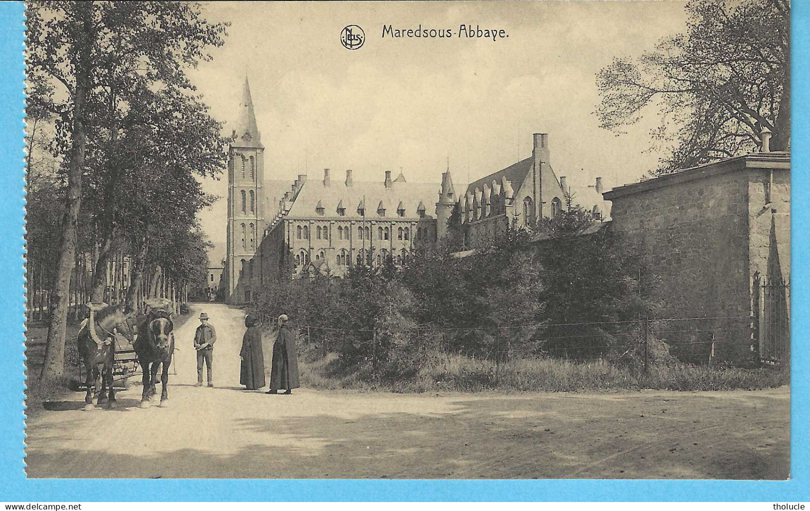 Abbaye De Maredsous-(Anhée-Namur-Belgique)-Moines En Conversation Avec Le Fermier Et Son Attelage-Chevaux-+/-1920 - Anhee