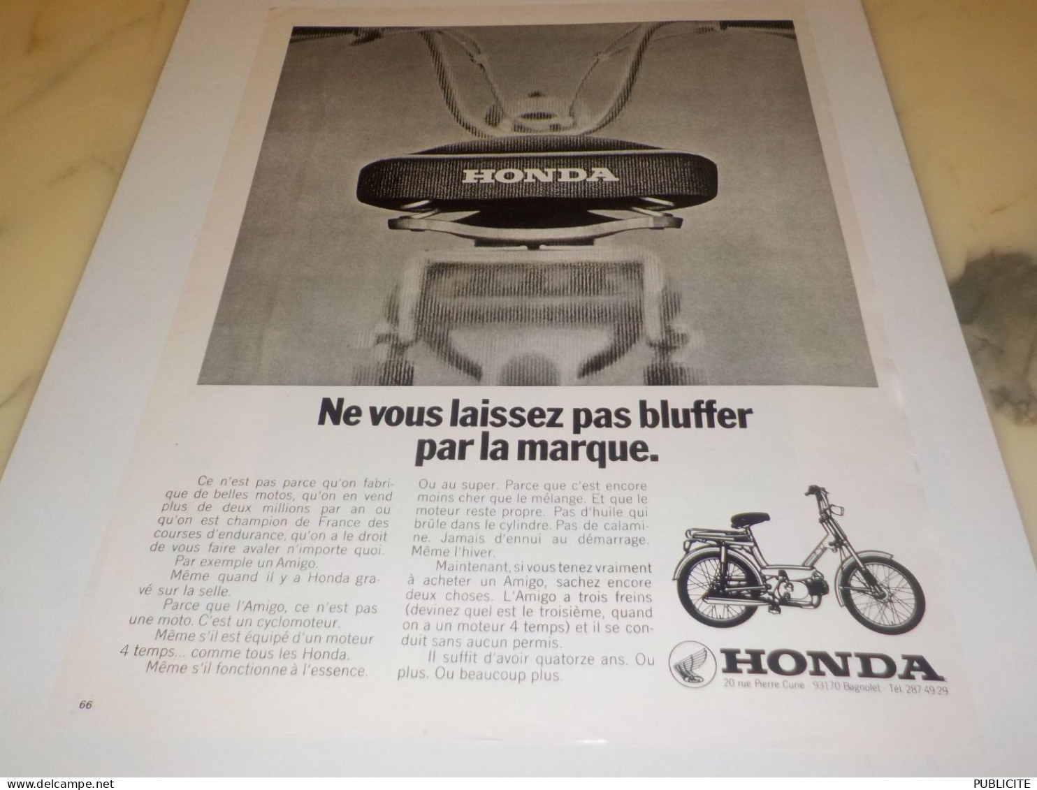 ANCIENNE PUBLICITE MOBYLETTE HONDA 1973 - Motor Bikes