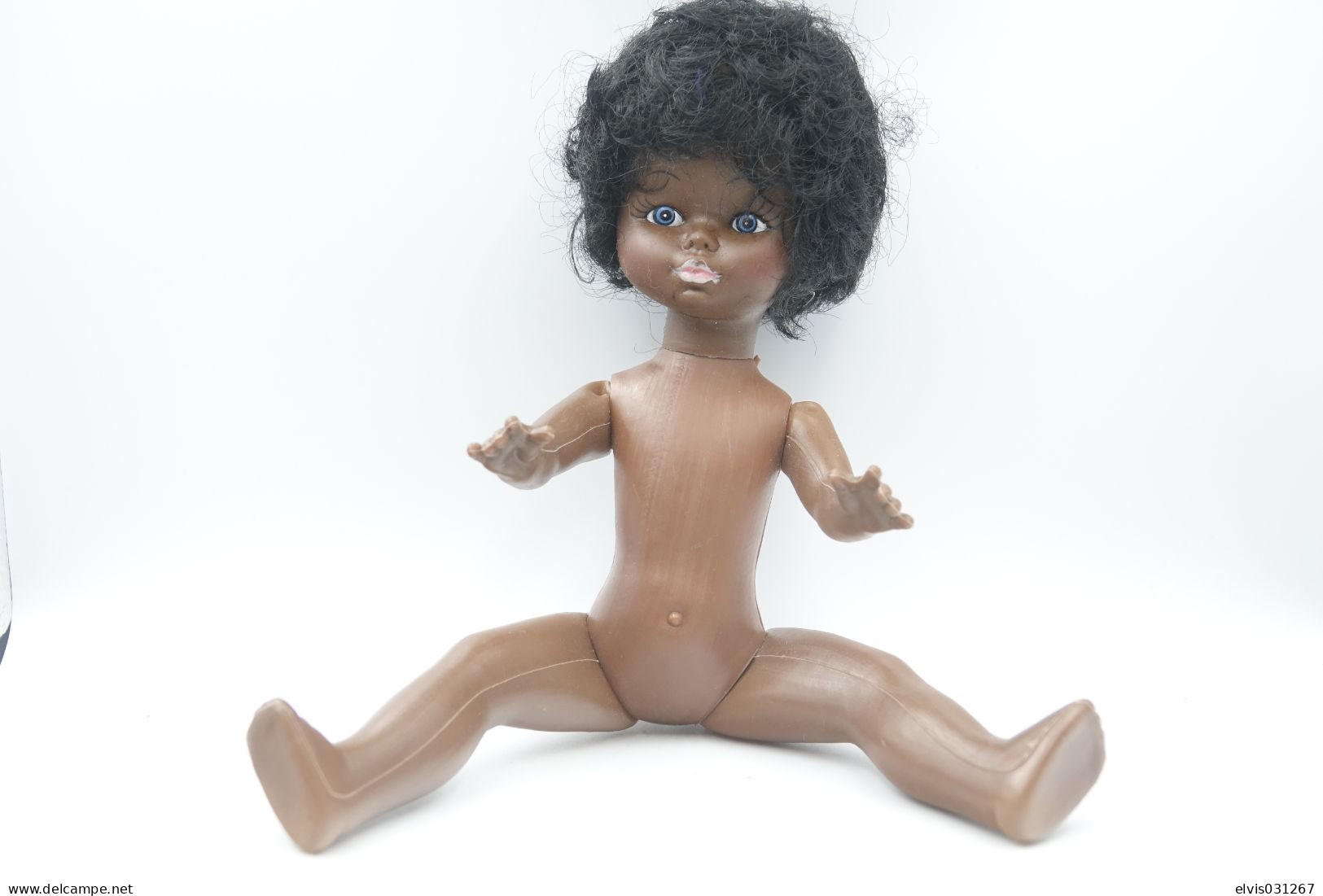 Vintage DOLL : African Black Brown Doll - 27cm - Made In China - Original - 1970 - Curly Hair - Plastic - Action Man