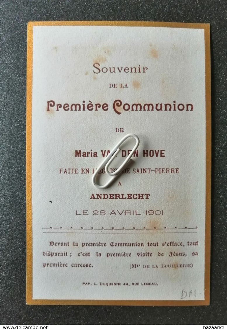 ANDERLECHT 1901 / SOUVENIR DE LA PREMIÈRE COMMUNION DE MARIA VAN DEN HOVE - Communion