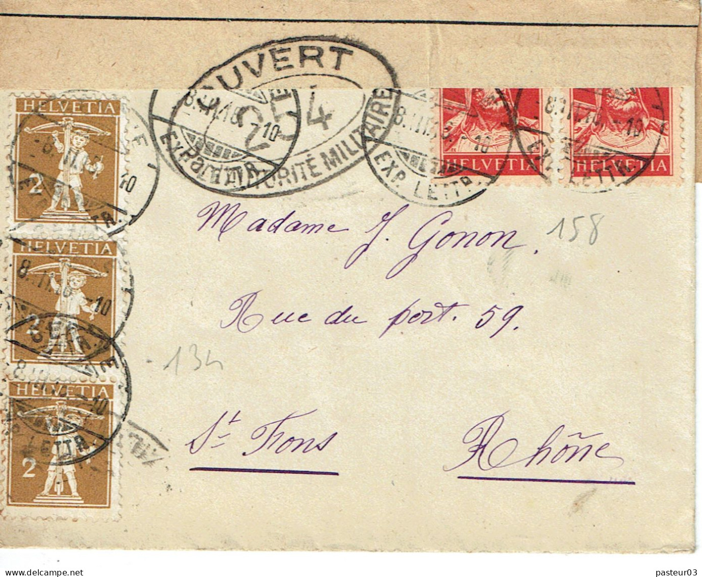 134 X 3 + 158 X 2 Lettre Pour Saint Fons Rhône Du 8-11-1918 Censure Ouvert Par L'autorité Militaire N° 254 - Sonstige & Ohne Zuordnung