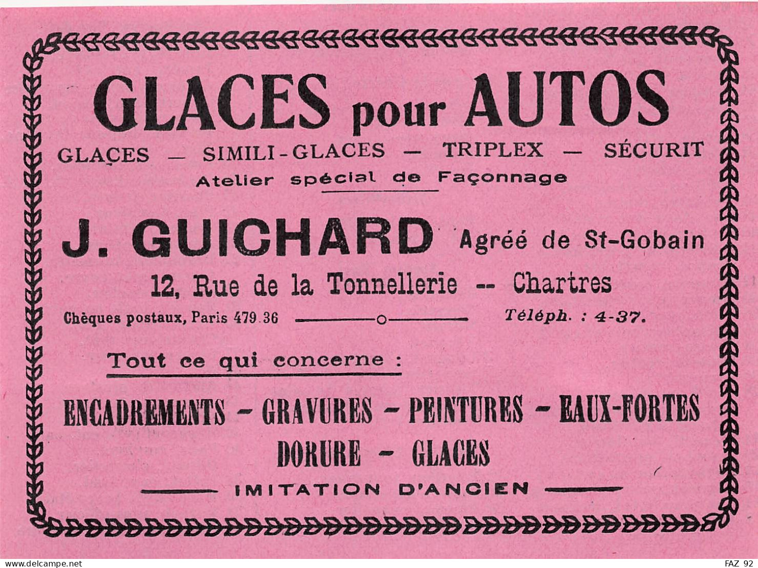 Chartres - Rue De La Tonnellerie - Glaces Pour Autos - J. Guichard - Publicités