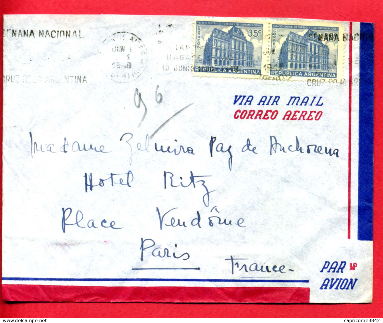 1948 - Lettre Pour La France - PALACIO CENTRAL DE CORREOS N°419 - Brieven En Documenten