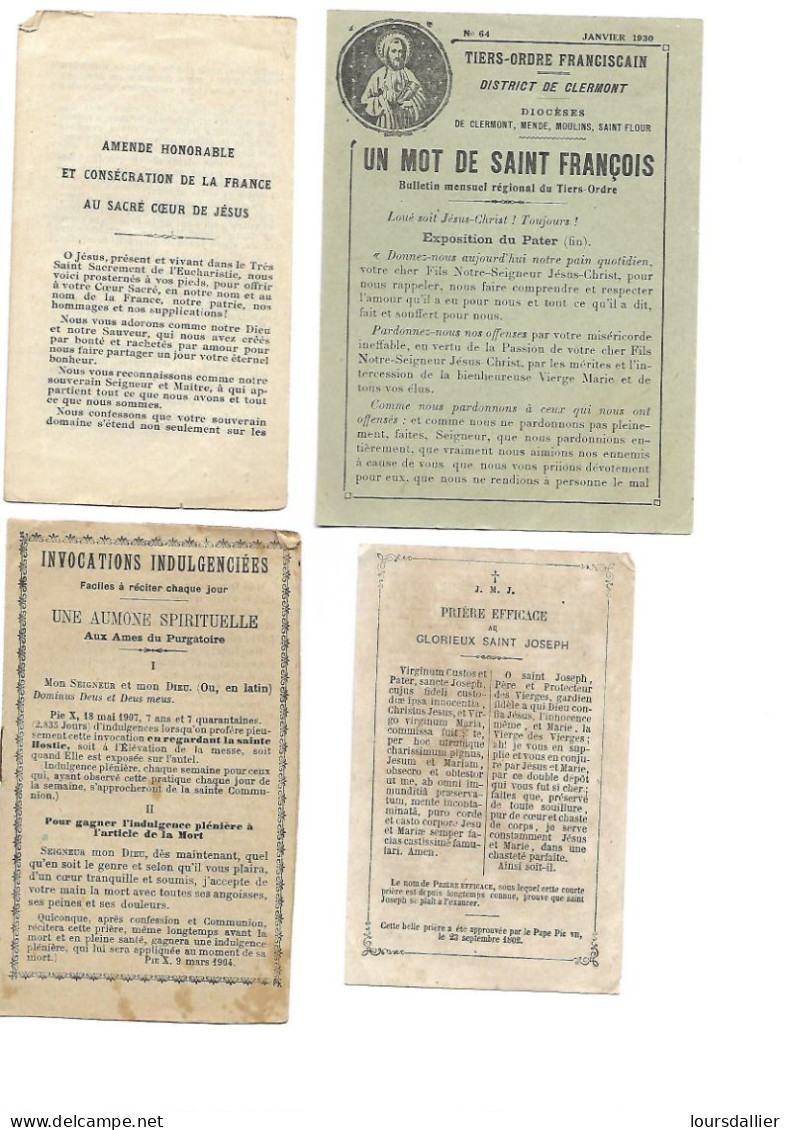 Lot Divers Saint François De La Salle, Invocations Indulgenciées Prière Efficace Du Glorieux St Joseph, Amende Honorable - Sonstige & Ohne Zuordnung