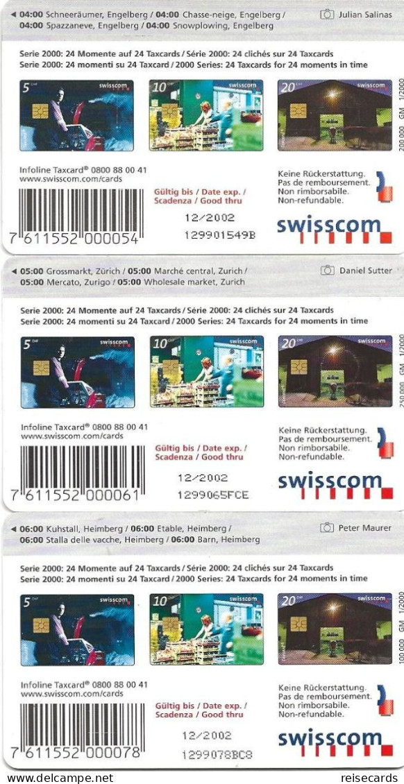 Switzerland: Swisscom CP70-72 24 Momente Auf 24 Taxcards - 04.00 / 05.00 / 06.00 Uhr - Schweiz