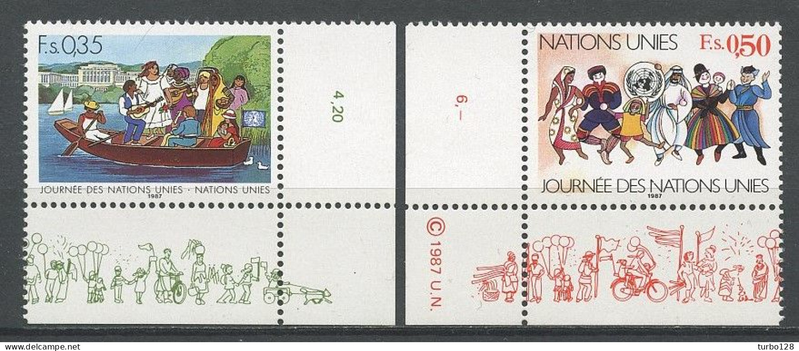 NU Genève 1987 N° 158/159 ** Neufs  MNH Superbes C 2.35 € Bateau Boat Barque Lac Danse Costumes Suits Journée N.U. - Unused Stamps