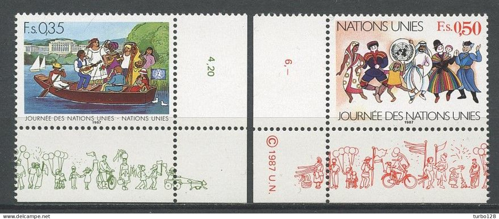 NU Genève 1987 N° 158/159 ** Neufs  MNH Superbes C 2.35 € Bateau Boat Barque Lac Danse Costumes Suits Journée N.U. - Ungebraucht